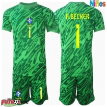 Camiseta Brasil Alisson Becker #1 Portero Primera Equipación para niños Copa America 2024 manga corta (+ pantalones cortos)